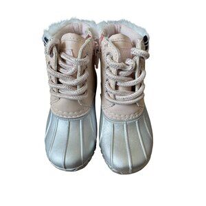 Nautica Toddler Girls Size 5 Pink and Silver Sparkly Waterproof Duck Boots NWOT